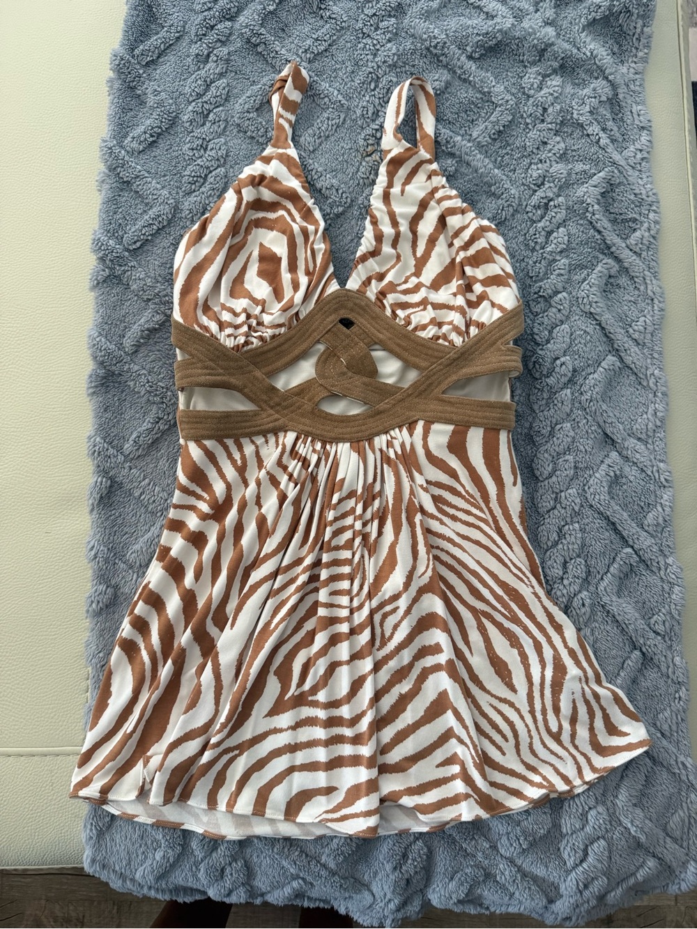 Women's Brown Zebra-Print Halter Tank with Cutout Waist